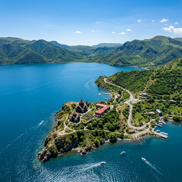 Lake Sevan and Sevanavank monastery in Armenia